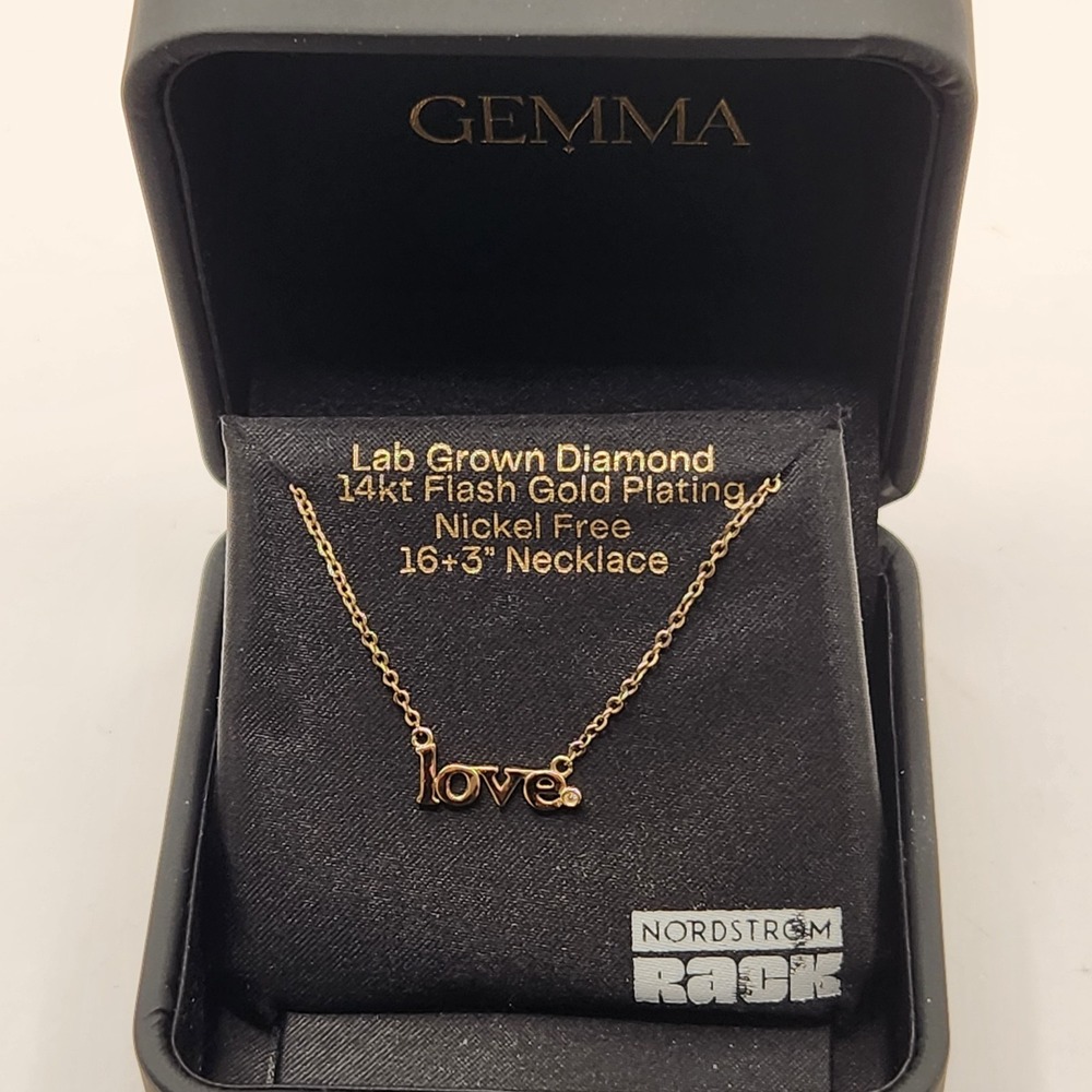 New Gemma 14kt Flash Gold Plated Lab Grown Diamond Love Pendant Necklace 16"+3"